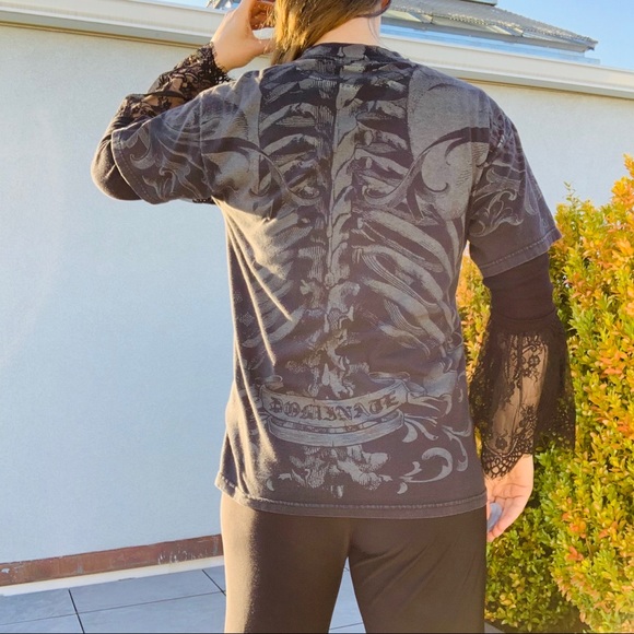 Converse Scull Bones Tattoo Print Black Graphic T-Shirt unisex - Picture 13 of 16